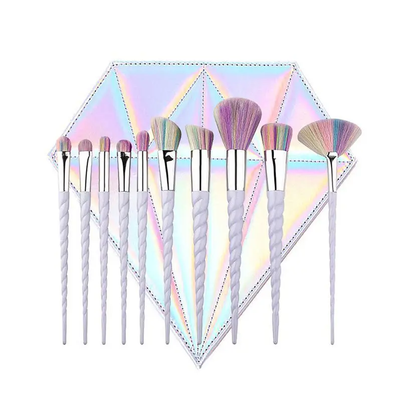 

10pcs Unicorn Makeup Brushes Set for Cosmetic Foundation Powder Blush Eyeshadow Blending Make Up Brush Beauty Tool Diamond Bag