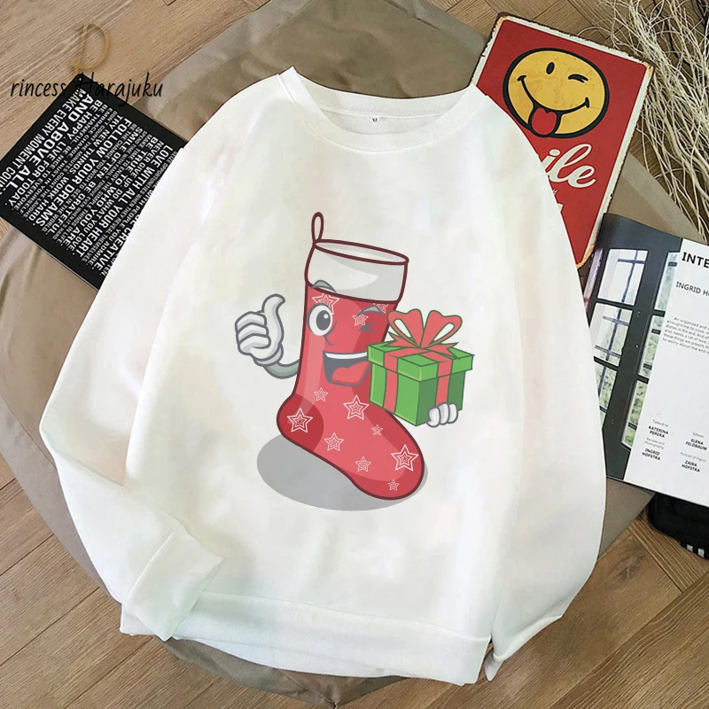 

Christmas Cartoon Printed Fashion Harajuku Autumn Hoodies Women Loose Korean Hooded Sweatshirt Streetwear Long Sleeve Pullovers