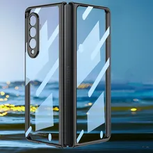 Transparent Plating Case for Samsung galaxy Z Fold 3 Cover With Front Protective Glass Hard Plastic Cover With S Pen Slot Holder