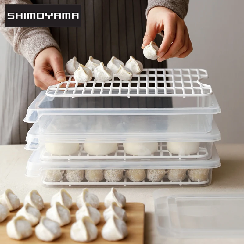 

SHIMOYAMA Dumpling Storage Box Refrigerator Food Vegetable Fresh Plastic Organizer Box with Grid Partition Kitchen Container