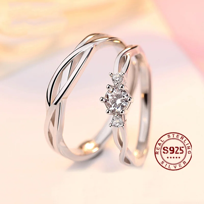 

New inlaid zircon simulation diamond ring men and women ring couple ring open mouth ring