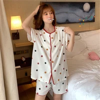 2021 summer new korean wave point lace cardigan nightgown home wear casual loose comfortable womens pajamas suit lady sleepwear