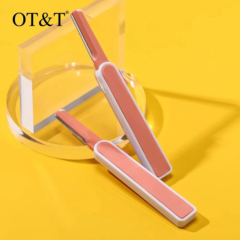 

OT&T 2pcs Portable Eyebrow Shaver Eyebrow Trimmer Shaper Makeup Facial Hair Remover Blade Razor Makeup Eyebrow Tools