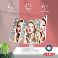 tri fold lighted vanity mirror with lights 1x2x3xmagnification touch control dual power supply portable led makeup mirror