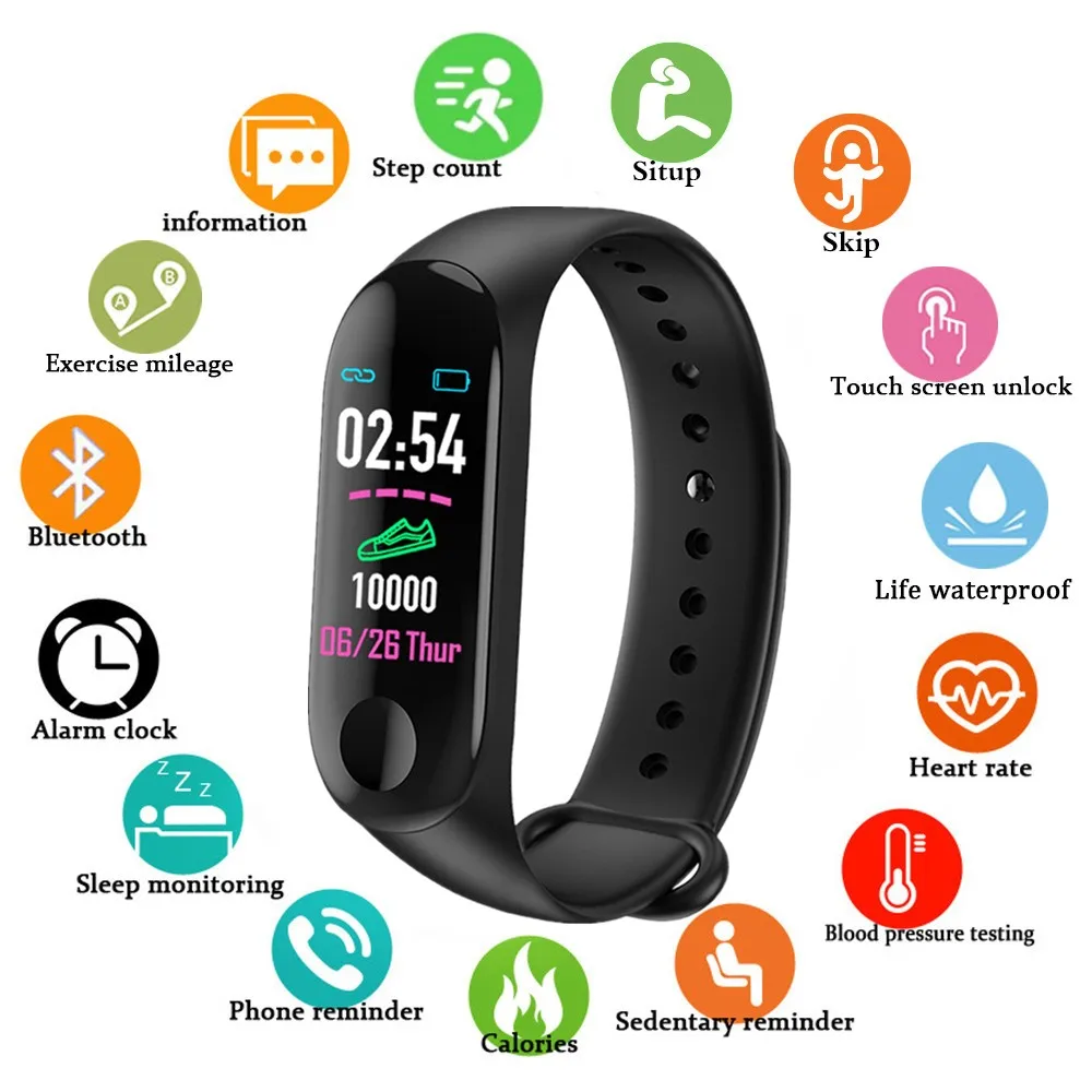 Sport Smart Men Bracelet M3 Blood Pressure Monitor Waterproof Wristbands Smartband fitness Tracker watch PK mi band 3 4 | Наручные часы