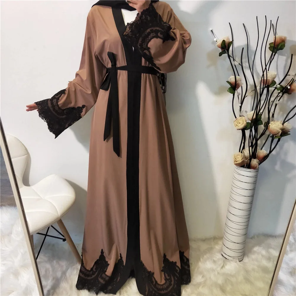 

Abaya Dubai Kimono Muslim Women Long Patchwork Lace Cardigan African Abayas For Women Turkish Islamic Prayer Clothing Plus Size