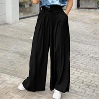 oversize womens spring trousers zanzea stylish wide leg pants casual pleated long pantalon palazzo female pockets solid turnip