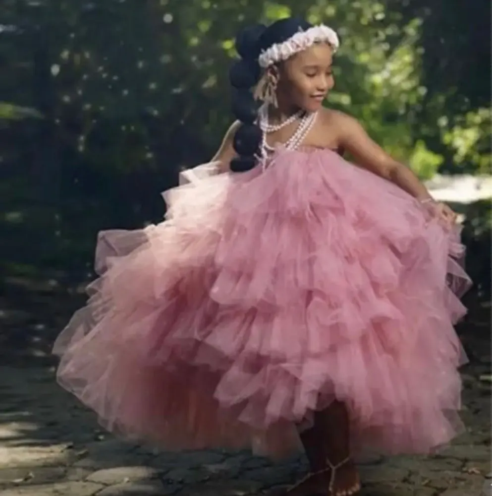 

Dusty Pink Little Girl Skirts Tutu Dresses Extra Puffy Tulle Baby Girl Skirt Dress For Wedding Long Ruffle Elastic Band
