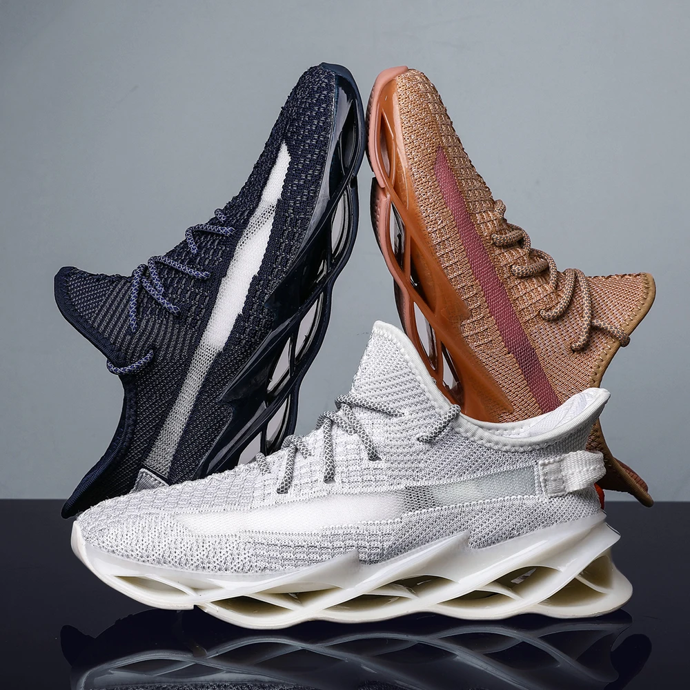 

2020 Men Running Shoes Damping Blade Cushioning Fast Run Ultra-light Sport Shoes Fly Weaving Shoe Shockproof Breathable Sneakers
