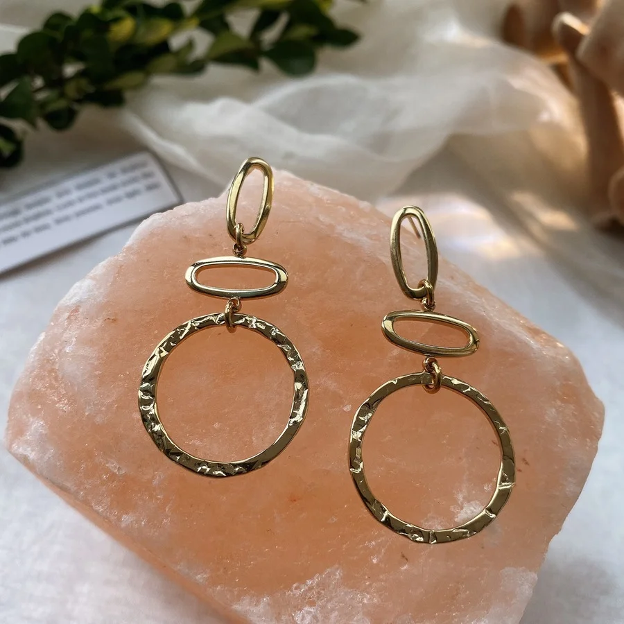 

Trendy Minimalism Earring Titanium Steel 18K Gold Plated Fashion Jewelry Women Drop Earrings Vintage Geometric Circle Earring