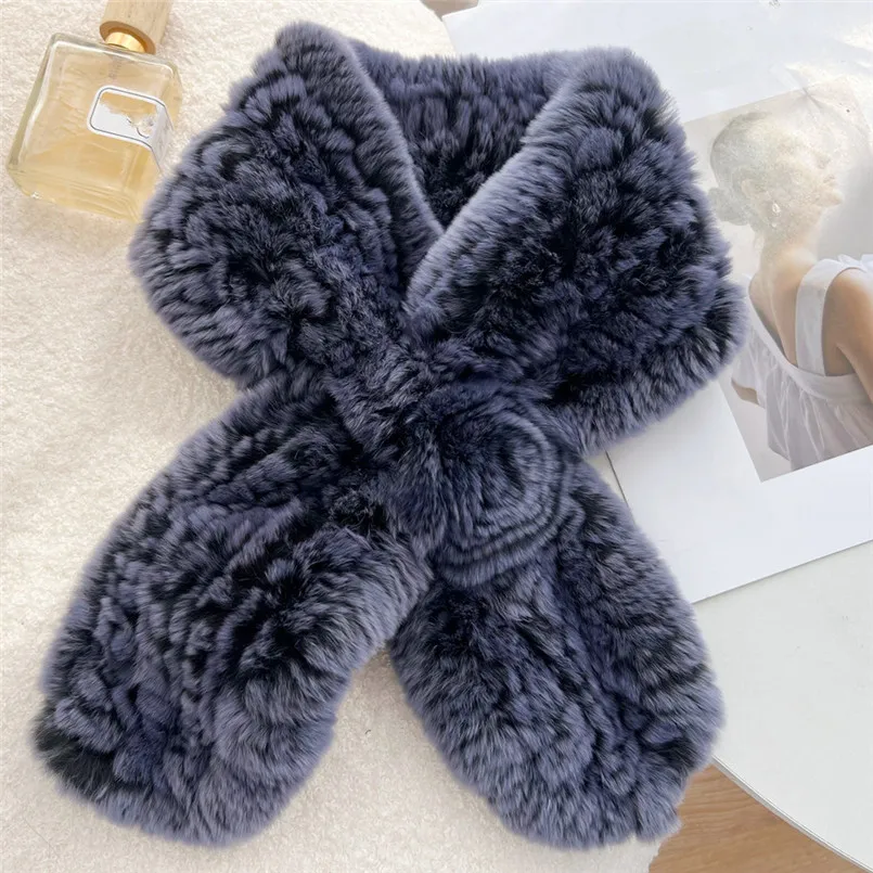 Настоящий мех кролика шарф женский зимний теплый пушистый воротник вязаные