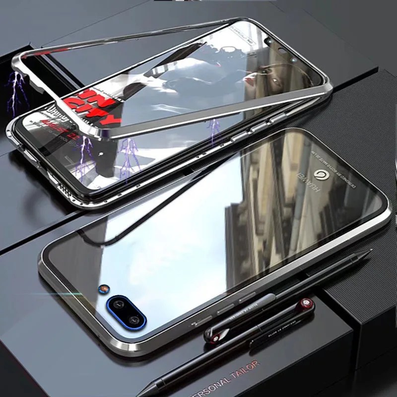 Чехол YonLinTan для Huawei Honor 10 lite Металлическая магнитная рамка жесткий чехол из