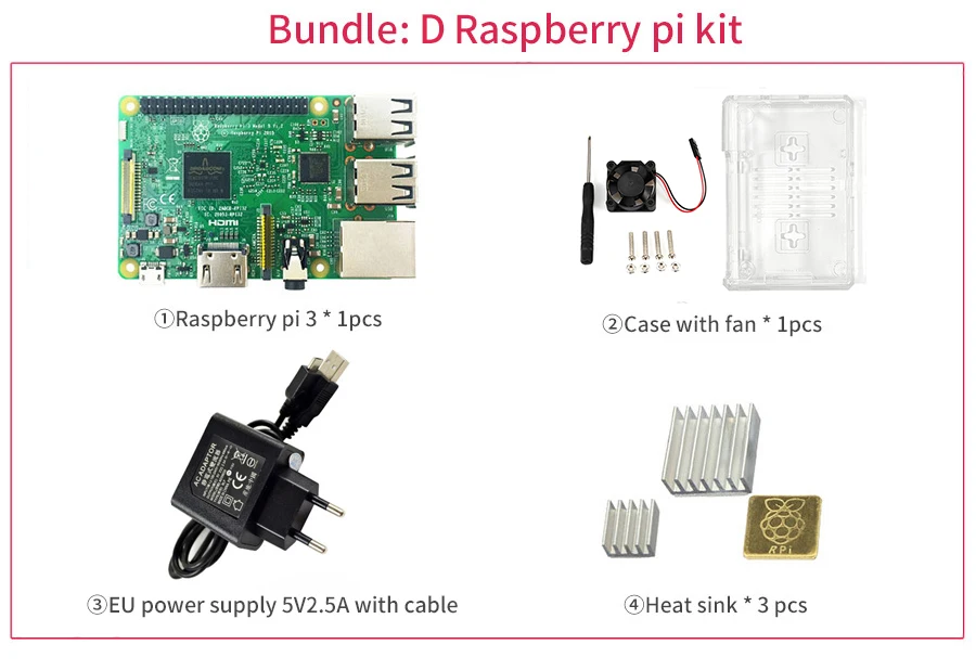 Raspberry pi 3 Model b стартовый набор-pi 3 плата/pi 3 Чехол/ЕС разъем питания/с логотипом радиаторы pi3 b/pi 3b с wifi bluetooth