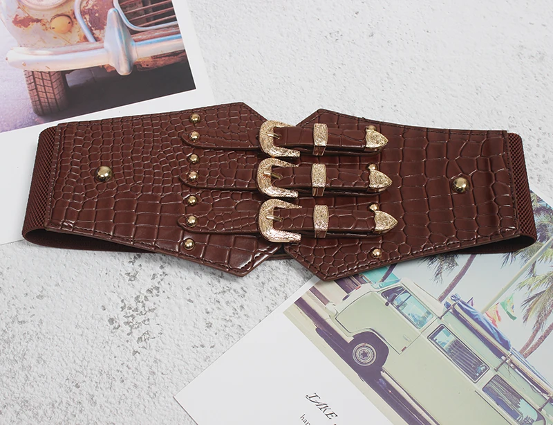 

GetSpring Women Cummerbunds Black PU Leather Wide Belt For Dress All Match Corset Belts Waist Band Ladies Wide Fashion Belt 2020