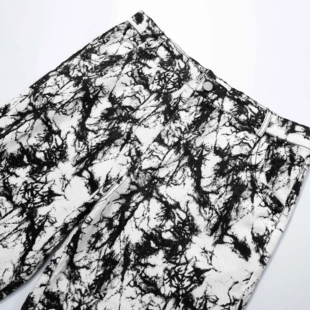 2021 Vibe Style Ankle Zipper Tie Dye Harajuku Men Slim Jeans Trousers Hip Hop Vintage Denim Pants Dark Streetwear Pantaloni Uomo