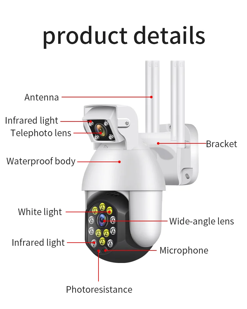 

1080P Auto-Tracking Samrt Outdoor Security WIFI Dome Camera Dual-lens Audible Alarm PTZ 4X Digital Zoom PIP CCTV Surveillance