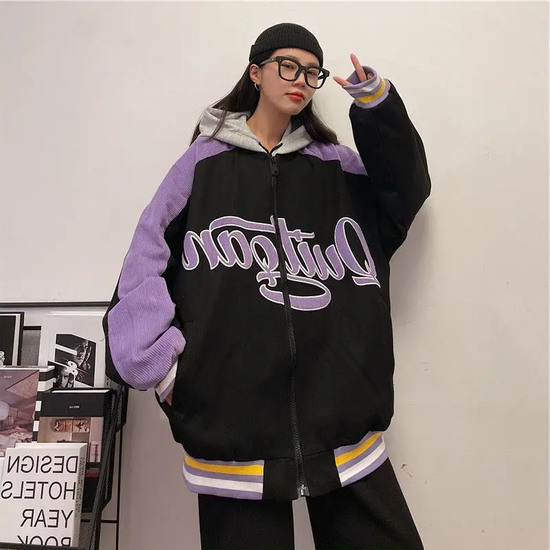 

Baseball uniform Varsity Jackt 2022 spring new men women's Korean high Street Preppy BF Hong Kong style contrast corduroy Coats