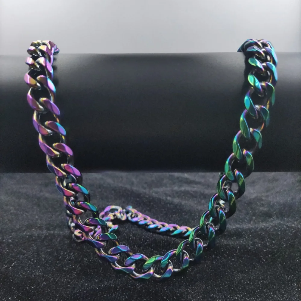 Ожерелье из кубинской цепи для мужчин и женщин колье разноцветной панцирной