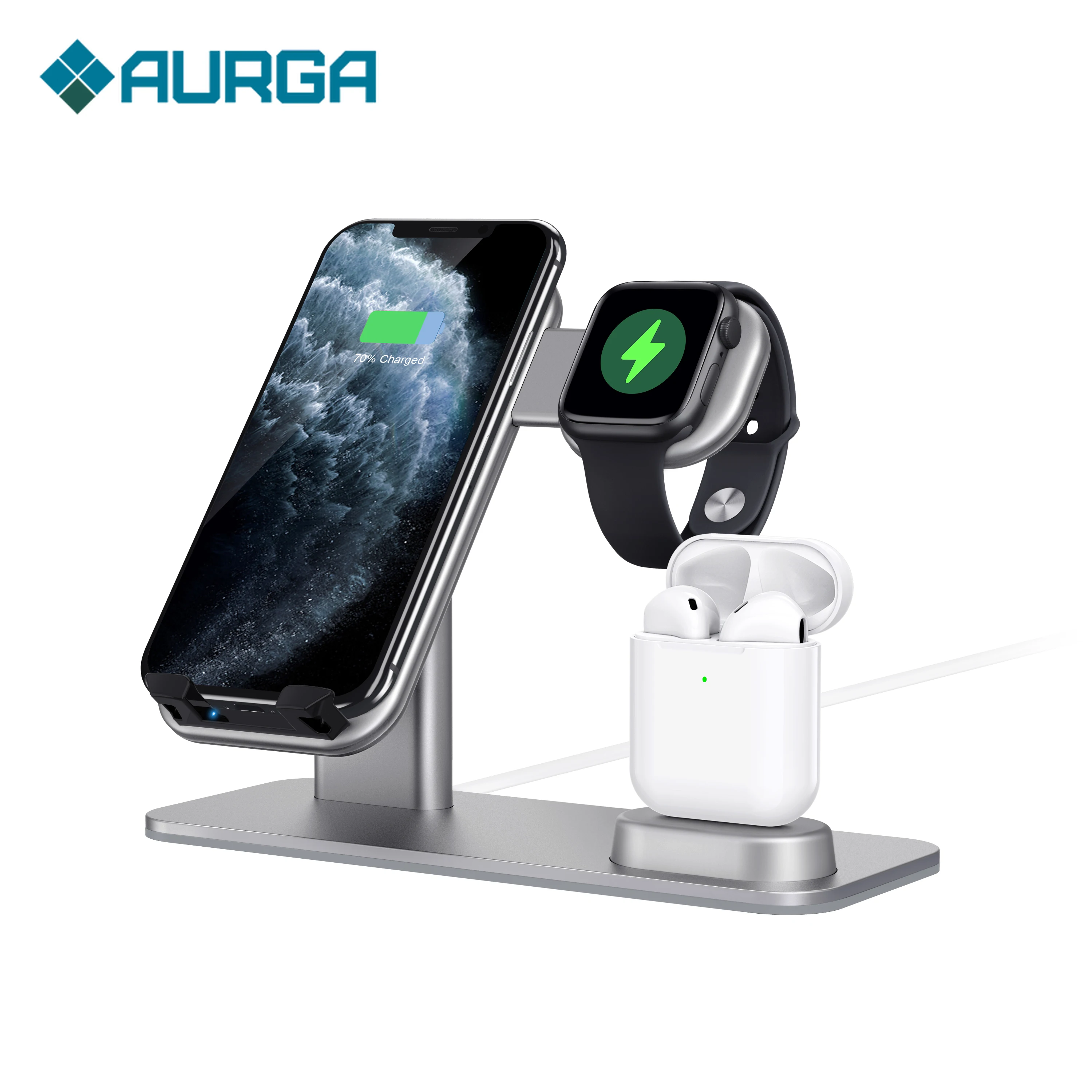 

B01 best seller Aluminum 3 in 1 Wireless Charger stand For iPhone Qi Fast Charge Dock Station Vertical for iWatch AirPods
