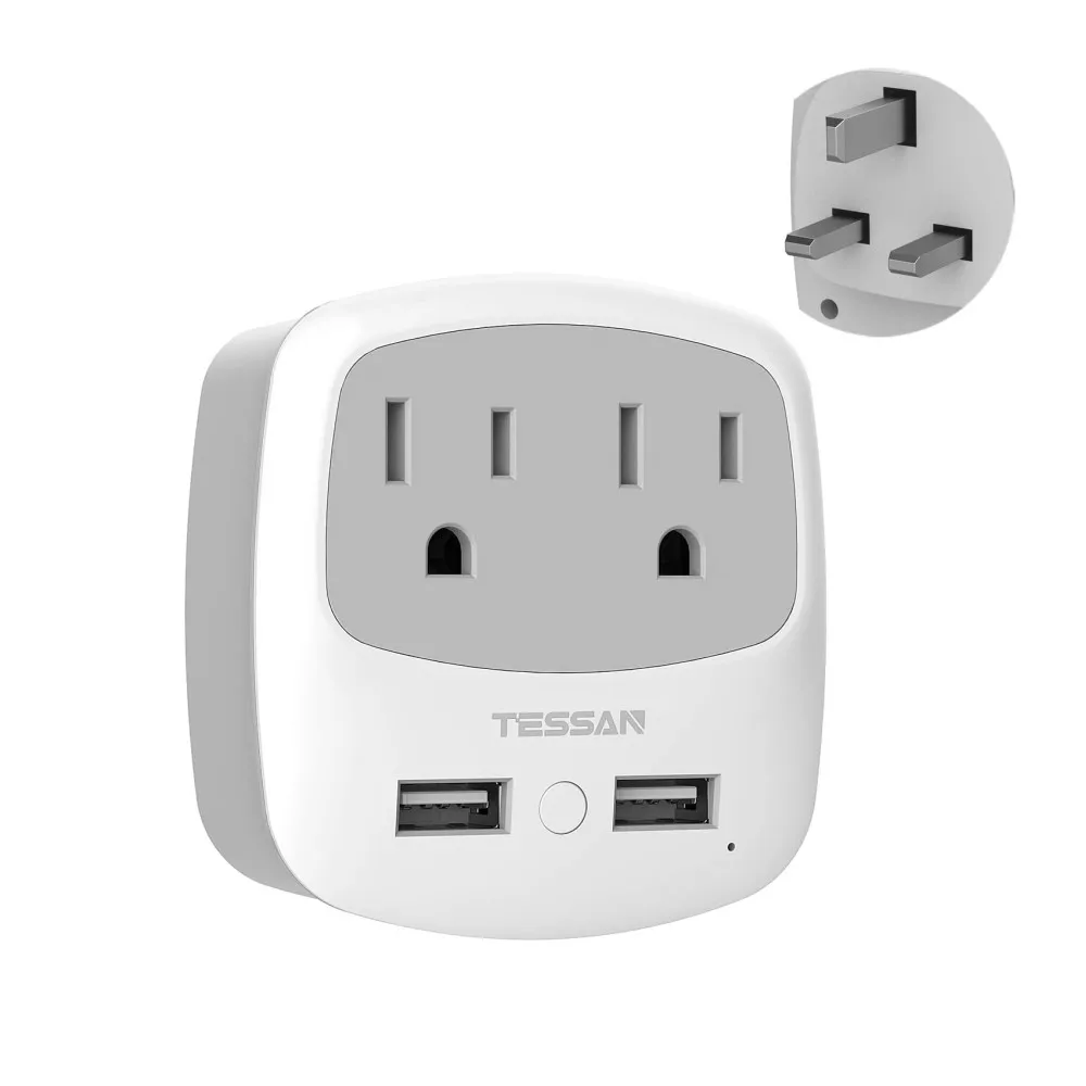 

TESSAN US to UK Ireland Scotland Travel Power Adapter Plug With 2 USB Ports 2 AC Outlets 4 In 1 Wall Charger Power Strip -Type G