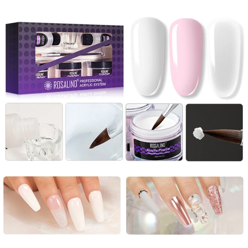 

Acrylic Powder System Set for Nail Extension Carving Pen Brush Kit Manicure Tools DIY Decoration Decals