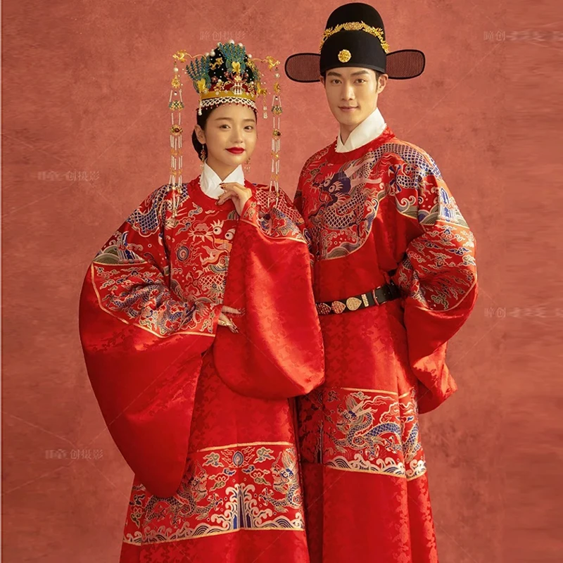 Traditional Chinese Wedding Hanfu Set Red Bride Groom Couple Lovers' Costume Photography Drama Cosplay Outfits Classical Dance