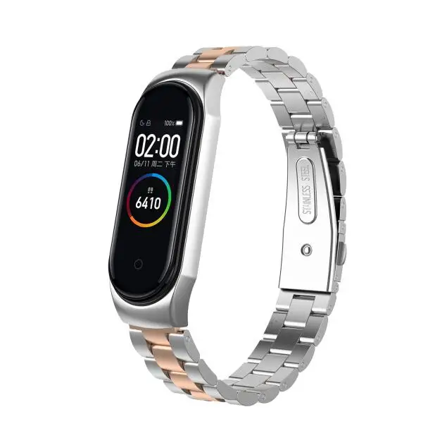 Mi Band 3 4 ремешок из металлической нержавеющей стали для Xiaomi mi Band 3 ремешок совместимый браслет mi band 3 браслеты Pulseira mi band3 - Цвет ремешка: Rose gold