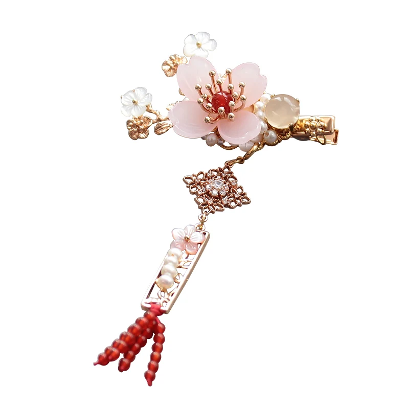 Китайский стиль розовый цветок шпилька кисточка Женские аксессуары для волос
