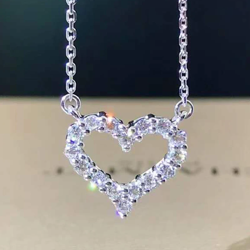 Женское колье с подвеской в виде сердца из белого золота 18 К натуральным