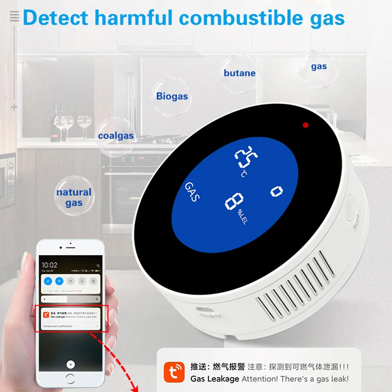 Fuers Tuya Smart Wifi природный газ сигнализация Сенсор с температуры Дисплей горючих