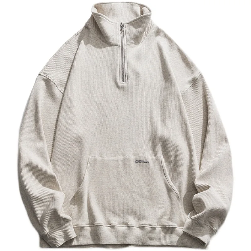 

Spring 2021 new Japanese loose men's and women's waffle stand collar hoodie pure color loose