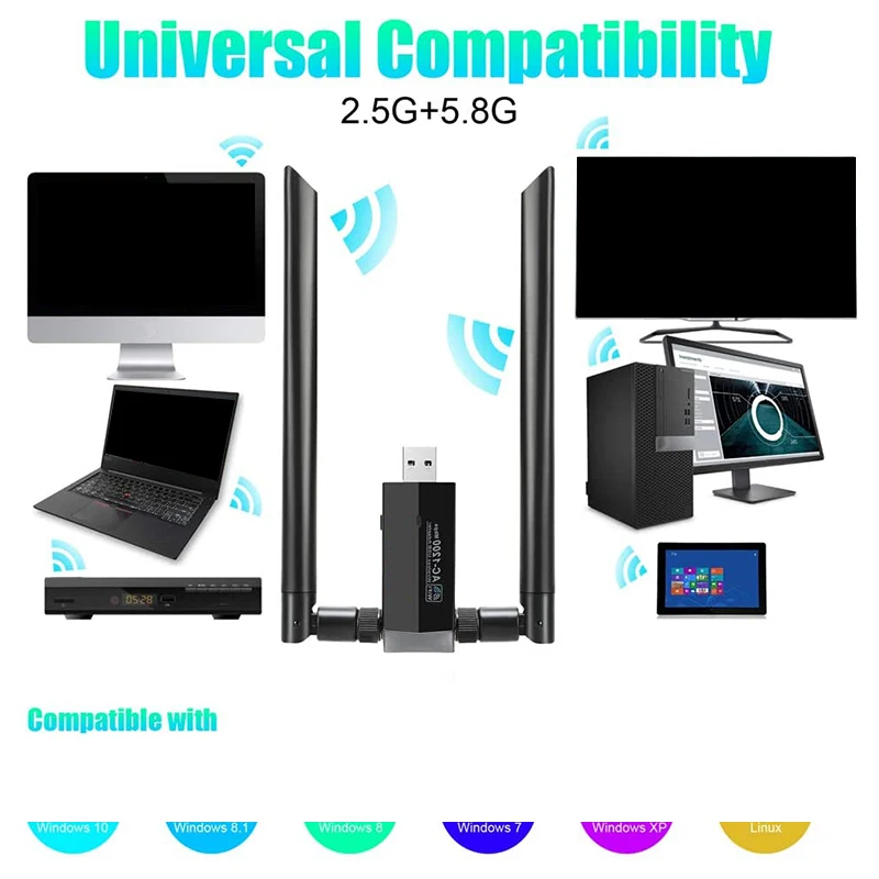 WiFi адаптер 1200 Мбит/с двухдиапазонный 5 8 ГГц/2 4 ГГц ключ USB 3 0 Антенна для ПК Windows