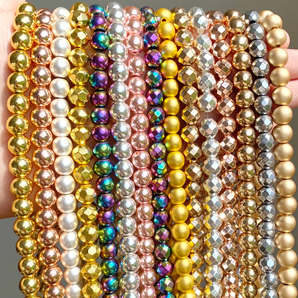 

Natural Stone Beads Gold Silver Color Hematite Round Loose Beads for Jewelry Making DIY Bracelet Necklace Earrings 4 6 8 10 12mm