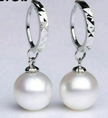 

new arrive pair of Round 10-11mm Natural South Sea White Pearl Earrings