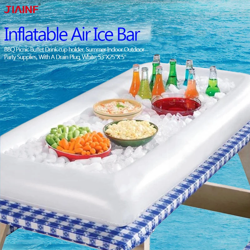 

JIAINF inflatable Air Ice Bar drinks holder inflatable rectangle Water Mattress For Cups Pool float swim float Beach Sea Toys