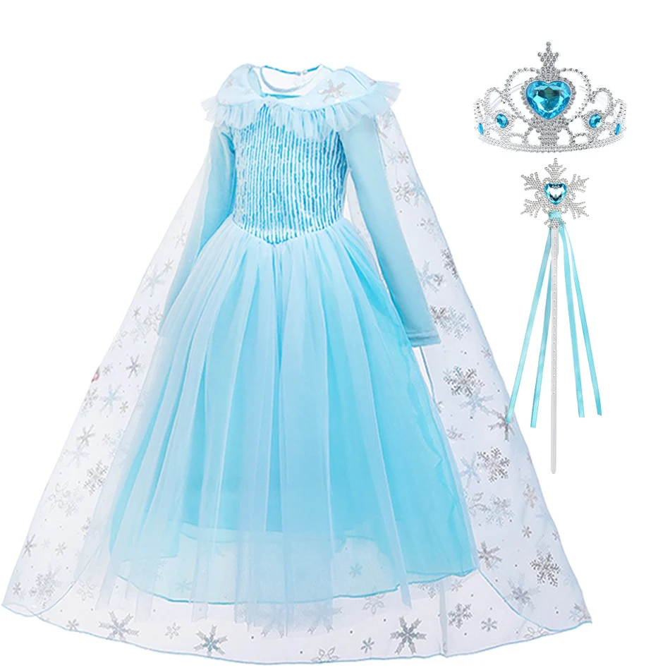 

3 4 6 8 10T Girl Princess Dress Elsa Cosplay Costume Elsa Long Sleeve Snowflake Costume Girl Baby Birthday Party Christmas Dress