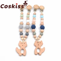 coskiss 1pcs pacifier clips baby toys wooden rattle infant baby play fox baby rattle personalized pacifier chain kids toy