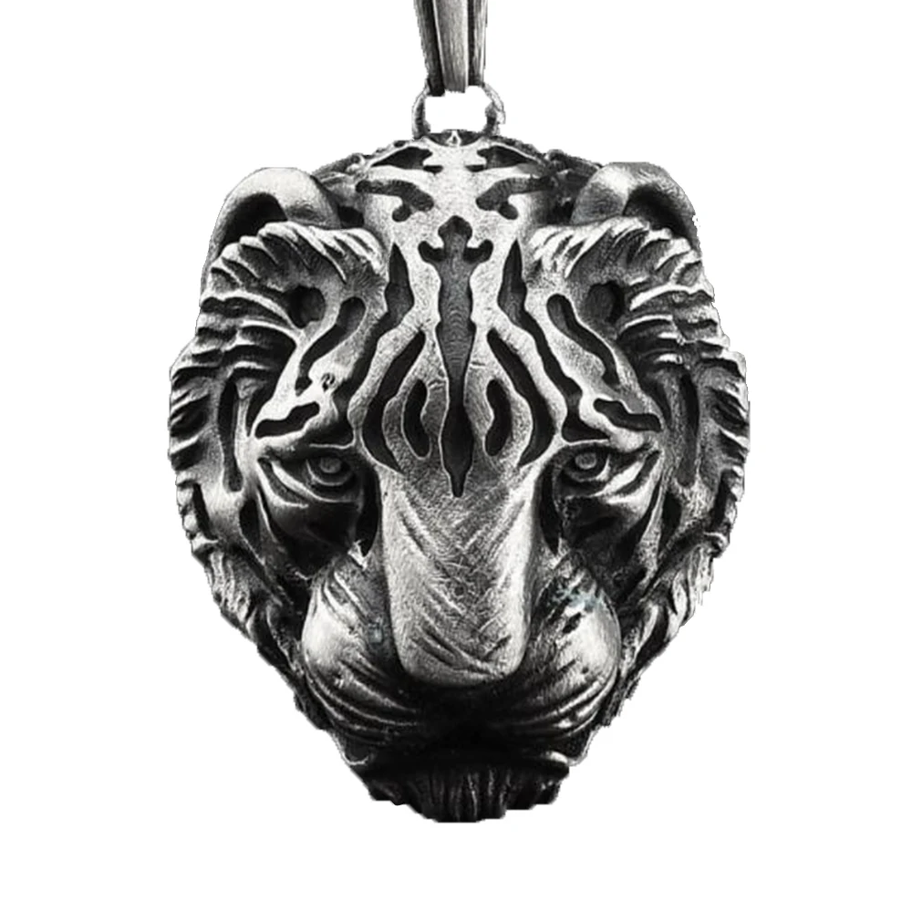 

Fashion retro style tiger head men domineering zodiac tiger amulet pendant necklace long sweater chain necklace