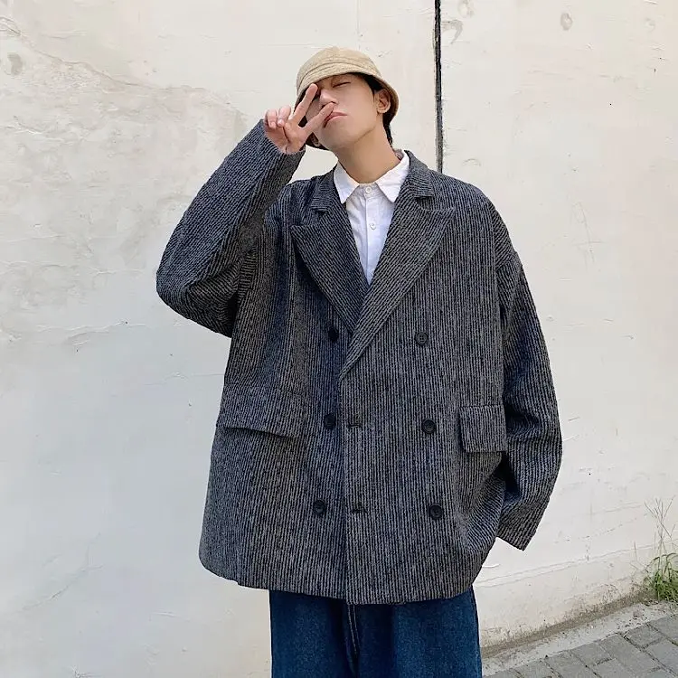 

2021 new spring Korean suit collar single breasted tweed jacket England Preppy Style Casual Kpop Outdoor