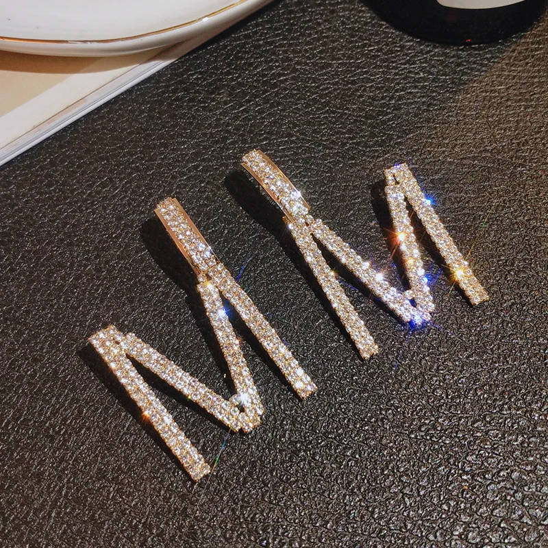 

New Design 14K Gold Plated Plated Letter M Stud Earrings For Women Luxury Jewelry Zircon Earrings