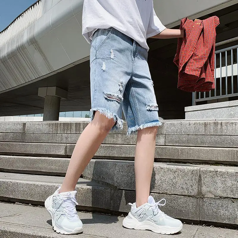 Новые летние мужские рваные джинсы Tide бренд хип хоп мода Корейская версия