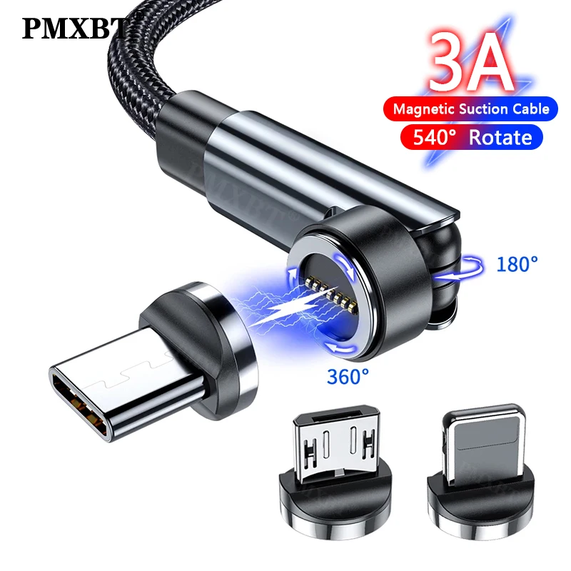 

540 Degree Rotating Magnetic USB Cable For iphone 12 Pro Max Samsung S9 Xiaomi Huawei Magnet Charger Charging Micro Type C Cable
