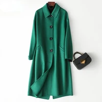 woman autumn winter medium length coat female thickened fashionable woolen coat ladies loose casual single breasted clothes a310