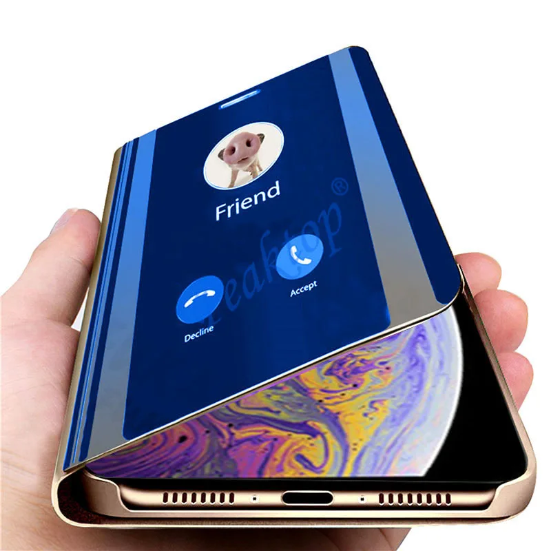 Роскошный умный зеркальный флип чехол для телефона iPhone 6 6S 7 8 Plus X кожаный с