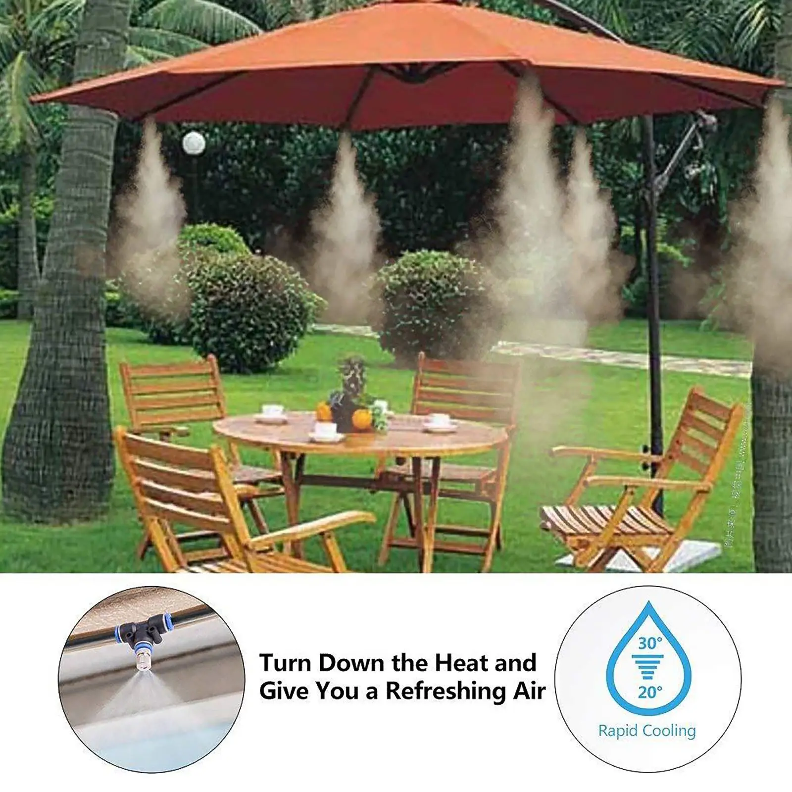 

Hot Mist Cooling System Outdoor Misting Kit DIY Irrigation System For Patio Garden Greenhouse Trampoline Summer Outdoor Swimming