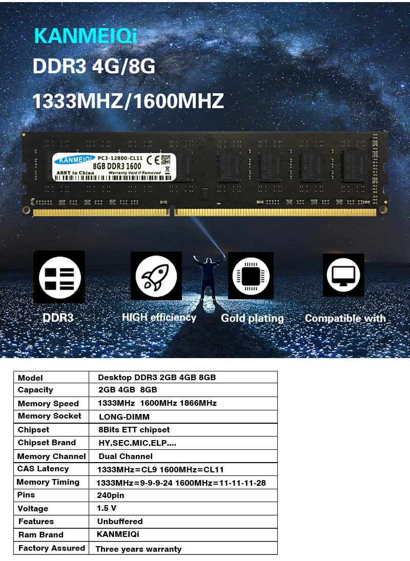 KANMEIQi DDR3 2G 4G 8G 1333MHZ 1600/1866mhz настольная оперативная Память память с радиатором 240pin 1,5 v DIMM Новинка