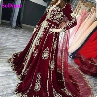 sodigne algeria caftan velour long evening dress gold appliques lace muslim prom gowns dubai arabic women party dresses