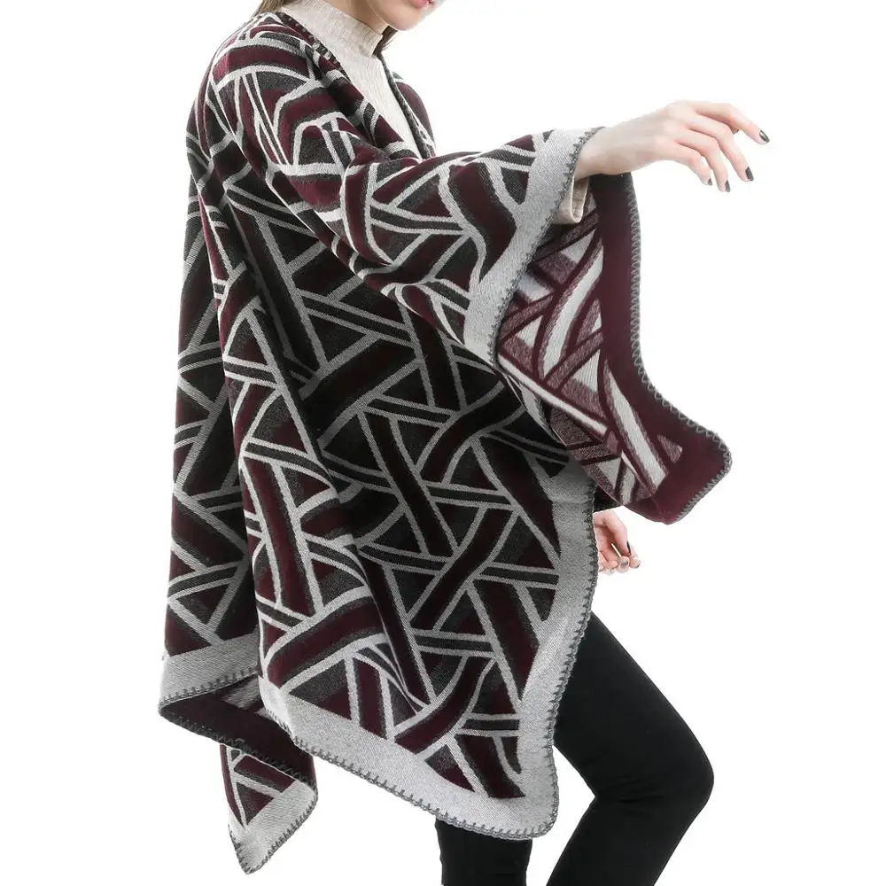 Зимняя накидка для женщин мягкий кашемировый кардиган с принтом накидки шаль