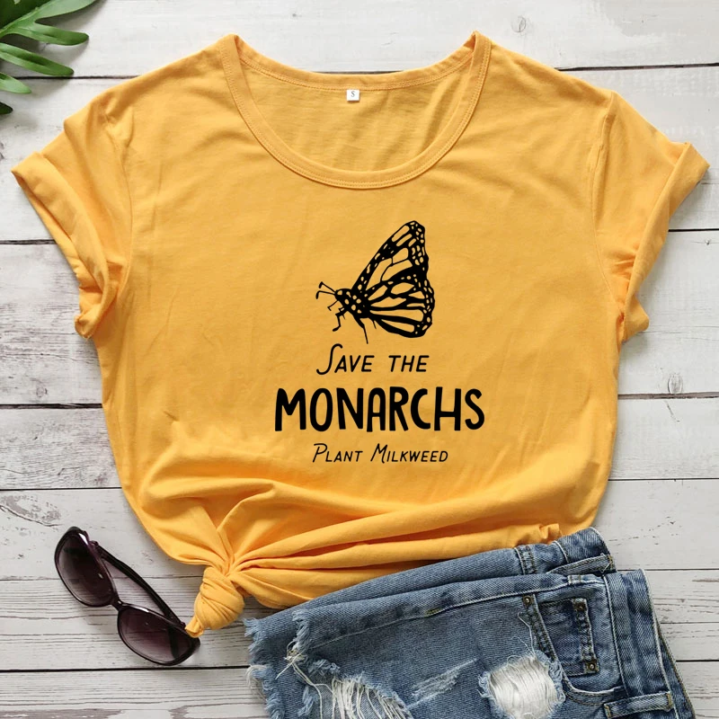 

Save The Monarchs Plant Milkweed T-shirt Aesthetic Butterfly Nature Lover Gift Tshirt Women Fashion Graphic Ecological Tops Tees