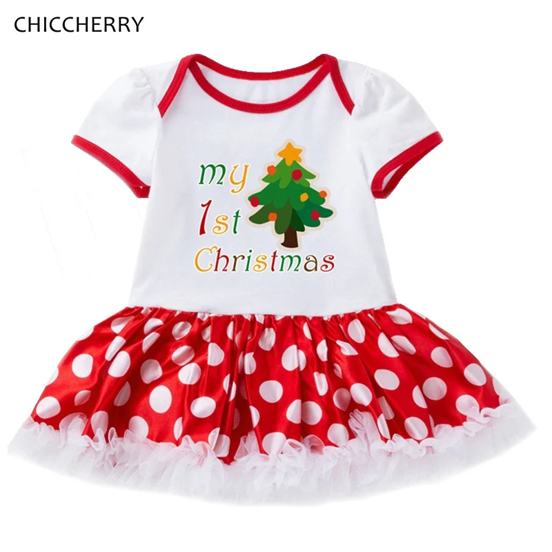 

Xmas Tree Print Polka Dots One Piece Lace Tutu Dress My First Christmas Baby Girl Clothes Toddler Outfits, Drop Shipping Welcome